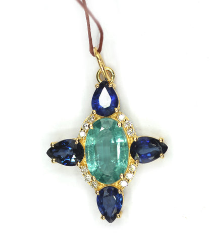 Emerald 14k Solid Gold Diamond Pendant