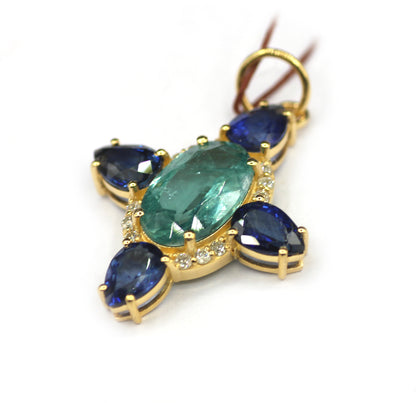 Emerald 14k Solid Gold Diamond Pendant