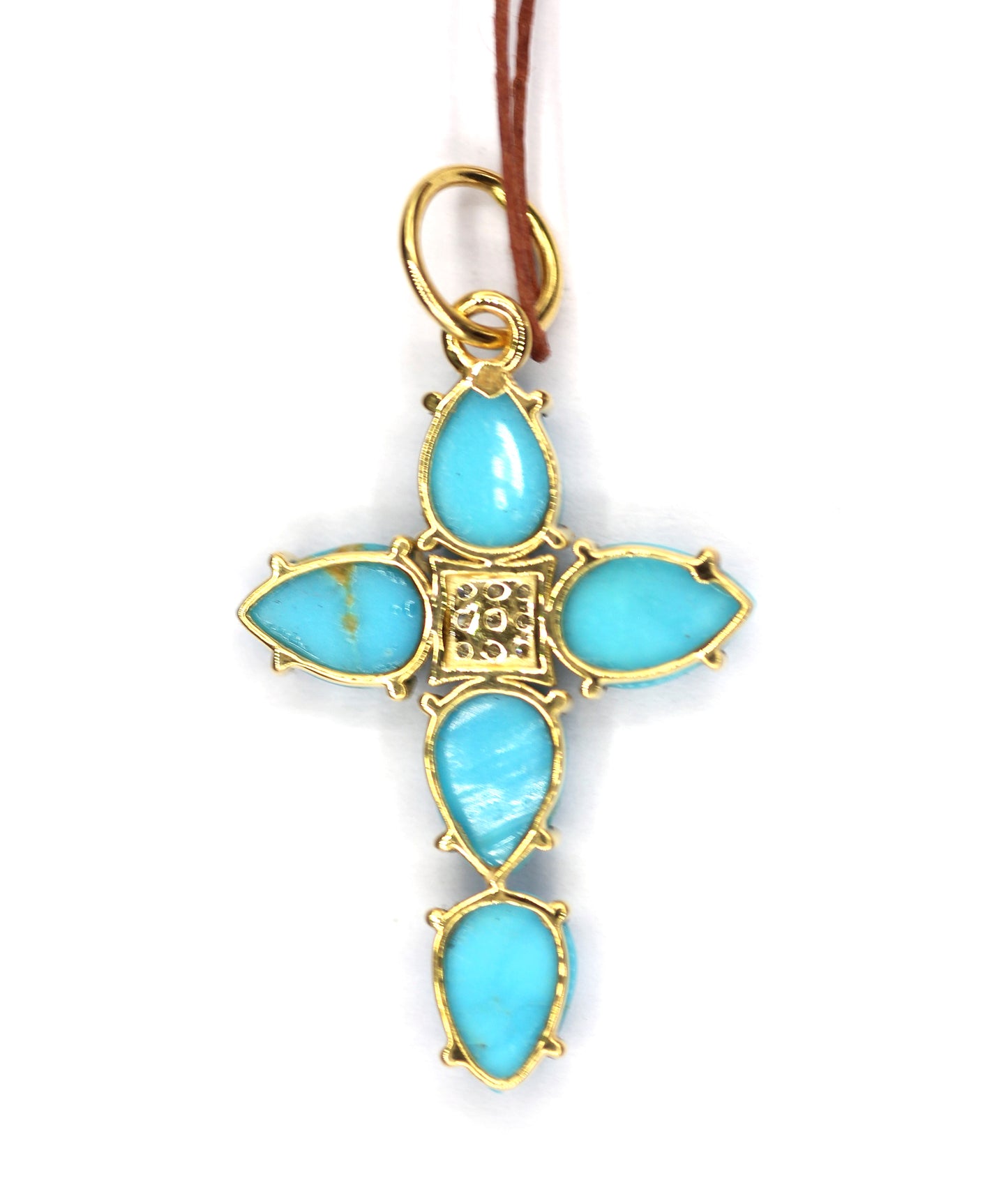 Cross Turquoise 14k Solid Gold Diamond Pendant