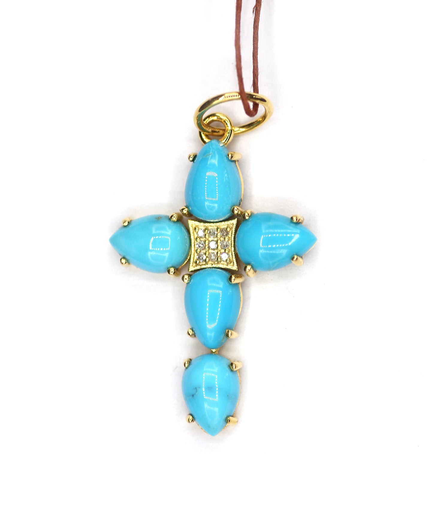Cross Turquoise 14k Solid Gold Diamond Pendant