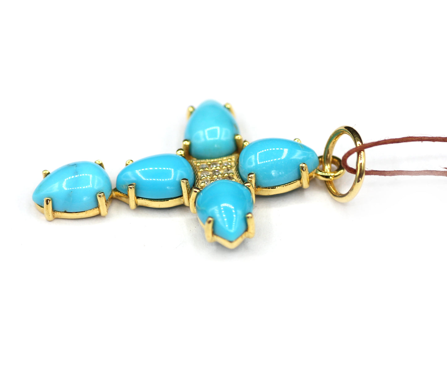 Cross Turquoise 14k Solid Gold Diamond Pendant