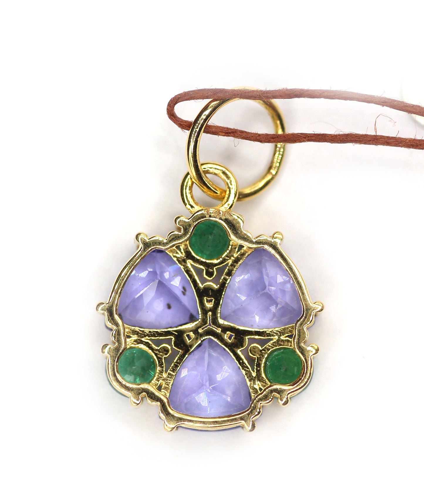 Tanzanite 14k Solid Gold Pendant With Emerald Stone