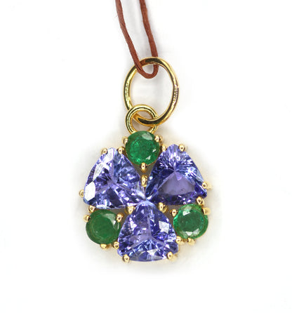 Tanzanite 14k Solid Gold Pendant With Emerald Stone