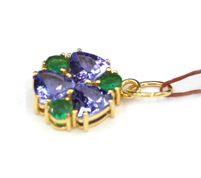 Tanzanite 14k Solid Gold Pendant With Emerald Stone