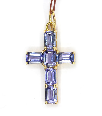 Tanzanite Cross 14k Solid Gold Pendant