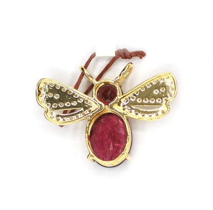 Bee 14k Solid Gold Diamond Pendant With Tourmaline Stone