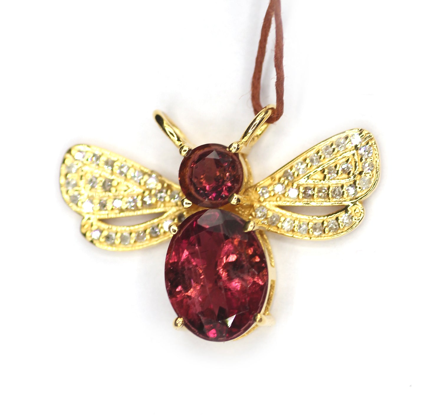 Bee 14k Solid Gold Diamond Pendant With Tourmaline Stone