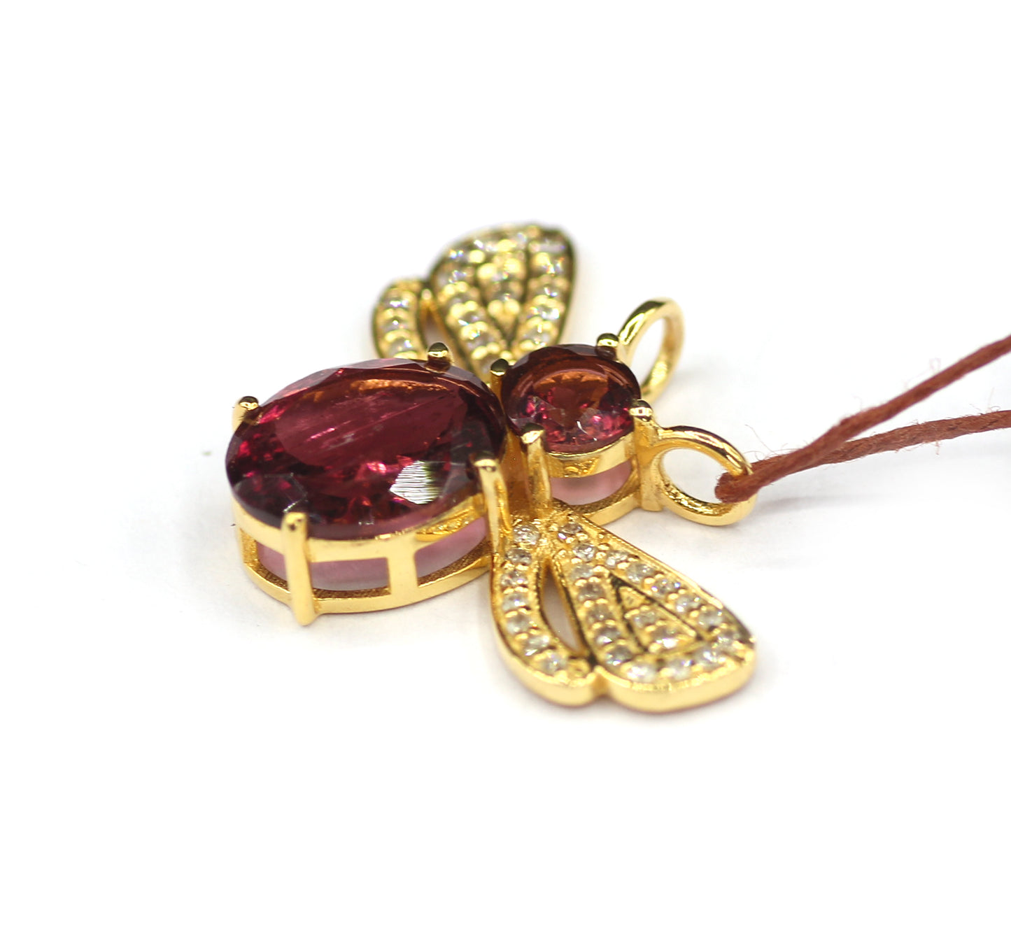 Bee 14k Solid Gold Diamond Pendant With Tourmaline Stone