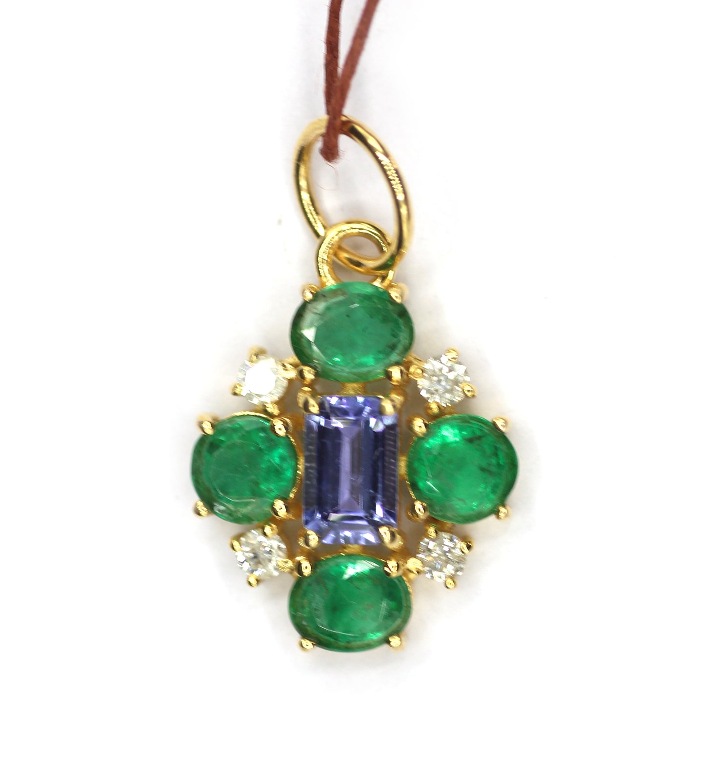 Emerald 14k Solid Gold Diamond Pendant With Tanzanite Stone