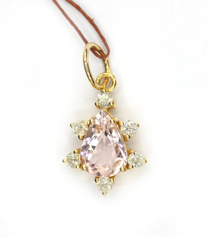 Morganite 14k Solid Gold Diamond Pendant