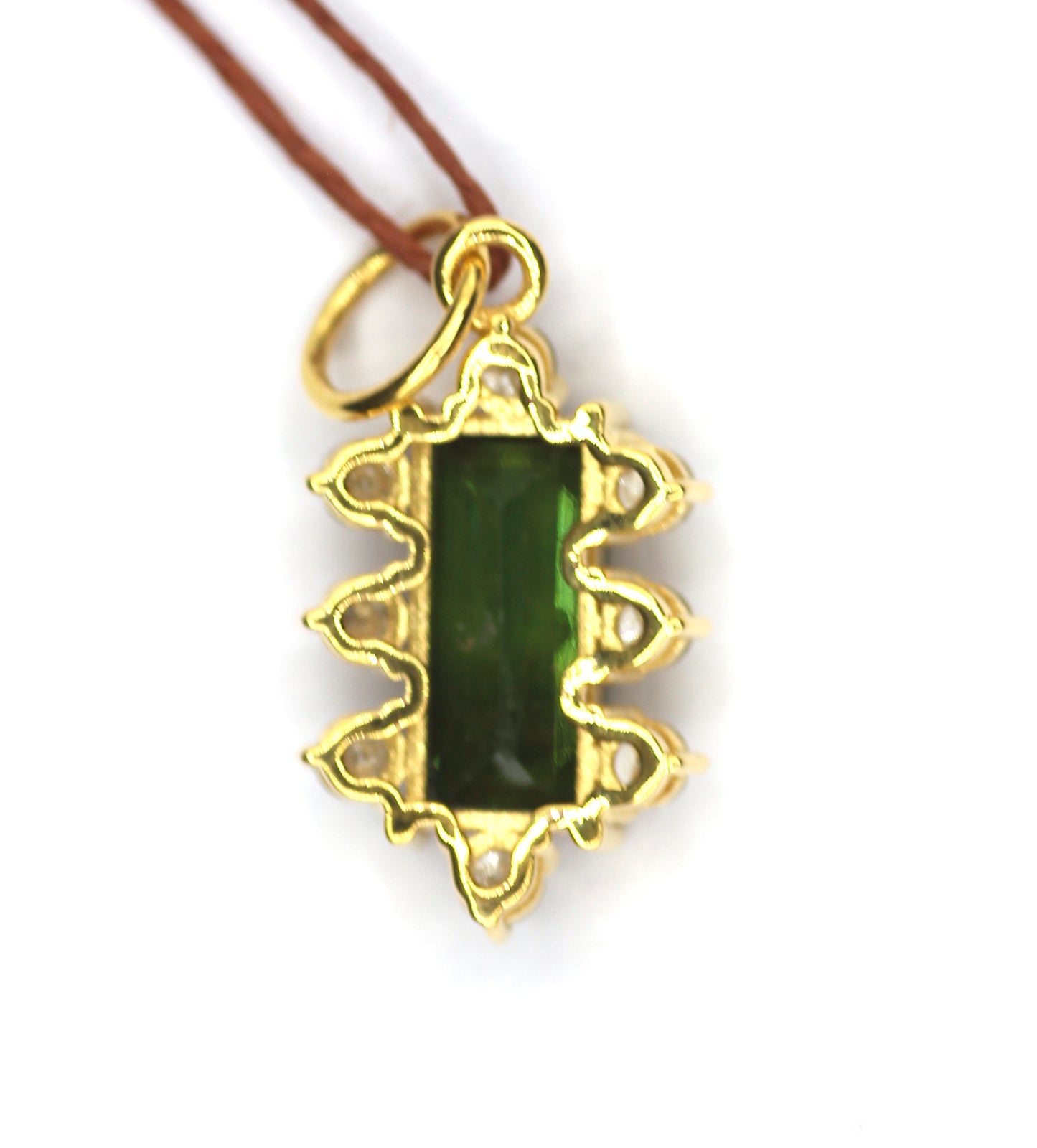 Green Tourmaline 14k Solid Gold Diamond Pendant