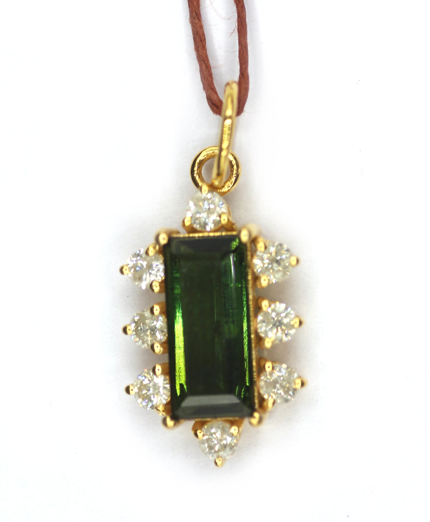 Green Tourmaline 14k Solid Gold Diamond Pendant