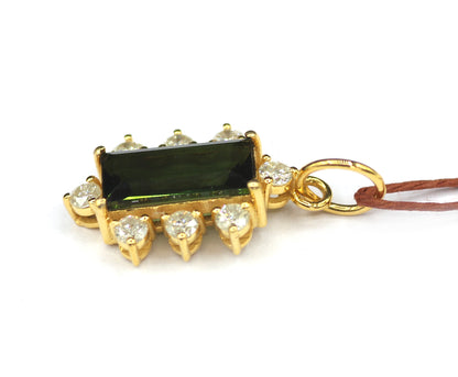 Green Tourmaline 14k Solid Gold Diamond Pendant