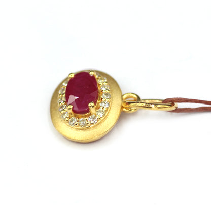 Ruby 14k Solid Gold Diamond Pendant