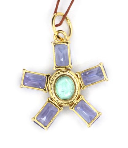 Tanzanite 14k Solid Gold Diamond Pendant With Emerald Stone