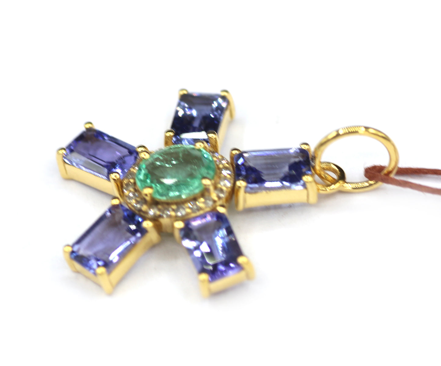 Tanzanite 14k Solid Gold Diamond Pendant With Emerald Stone