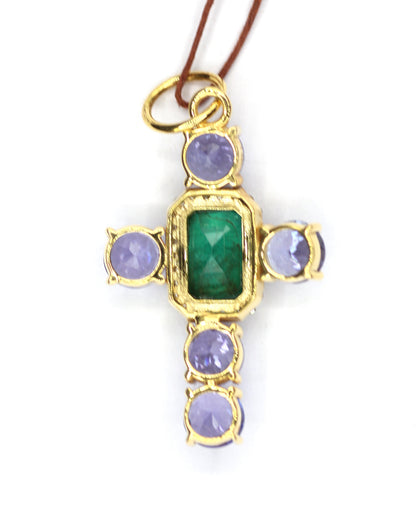 Tanzanite 14k Solid Gold Diamond Pendant With Emerald Stone