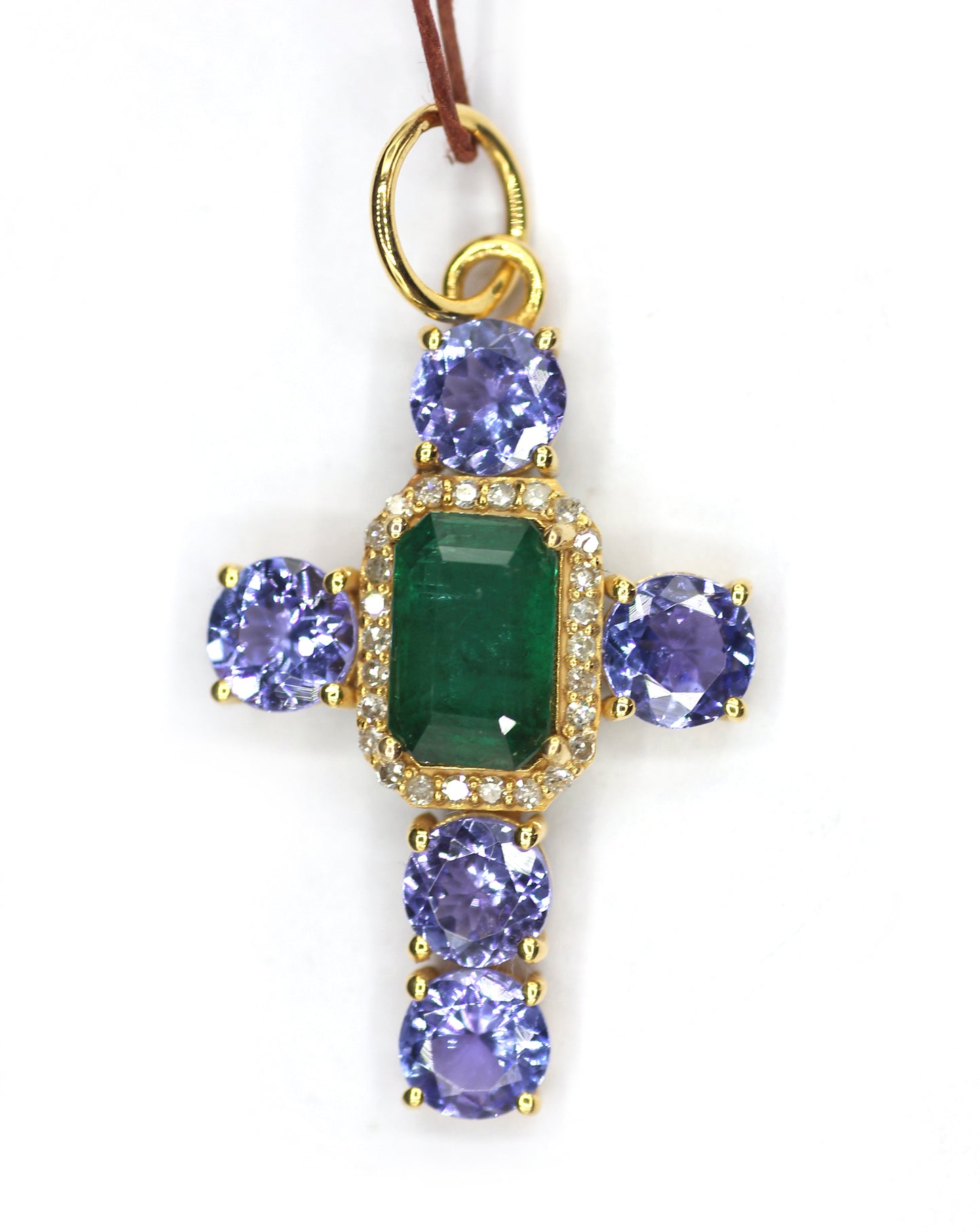 Tanzanite 14k Solid Gold Diamond Pendant With Emerald Stone