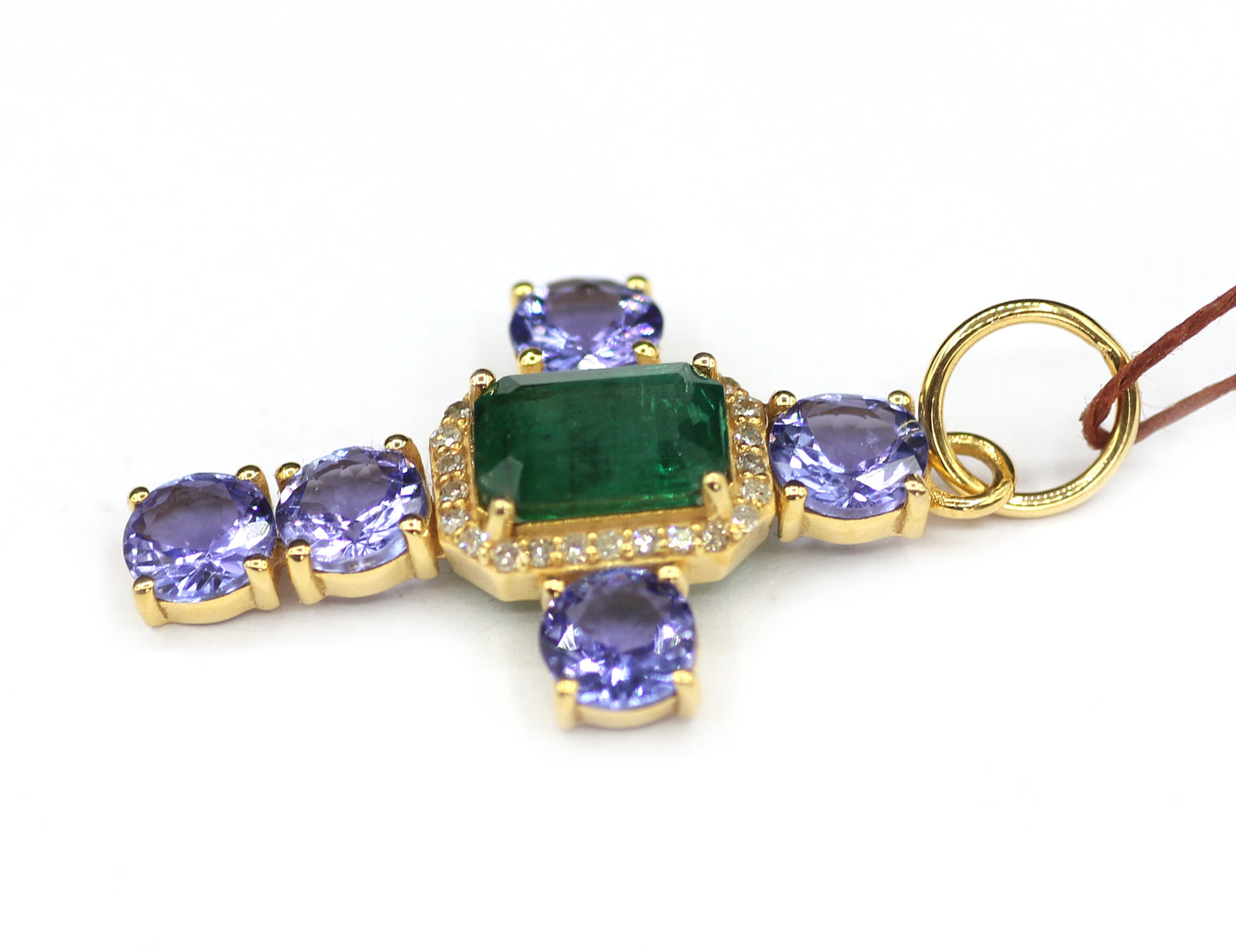 Tanzanite 14k Solid Gold Diamond Pendant With Emerald Stone