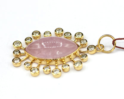 Morganite 14k Solid Gold Diamond Pendant