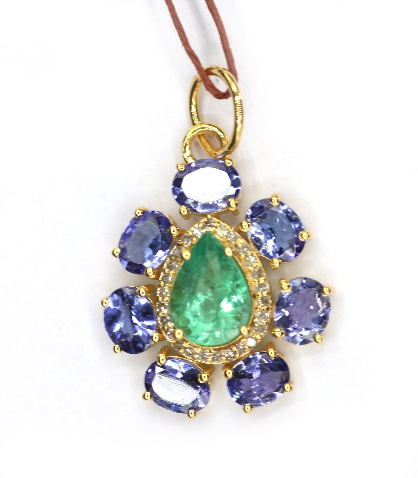 Tanzanite 14k Solid Gold Diamond Pendant With Emerald Stone