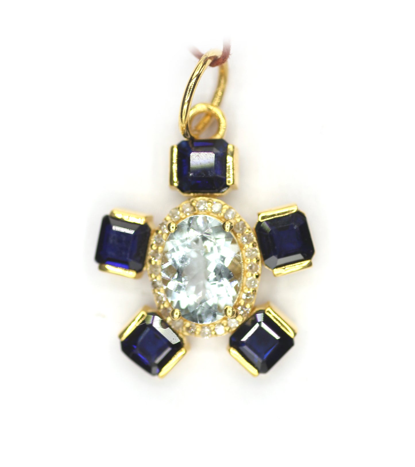 Aquamarine 14k Solid Gold Diamond Pendant