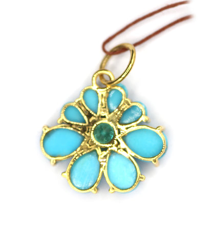 Turquoise 14k Solid Gold Pendant With Emerald Stone