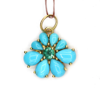 Turquoise 14k Solid Gold Pendant With Emerald Stone