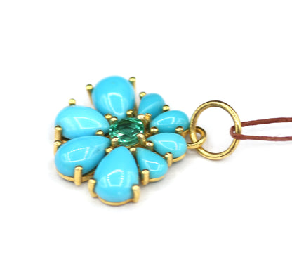 Turquoise 14k Solid Gold Pendant With Emerald Stone