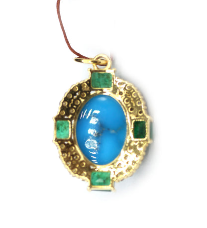 Turquoise 14k Solid Gold Diamond Pendant With Emerald Stone