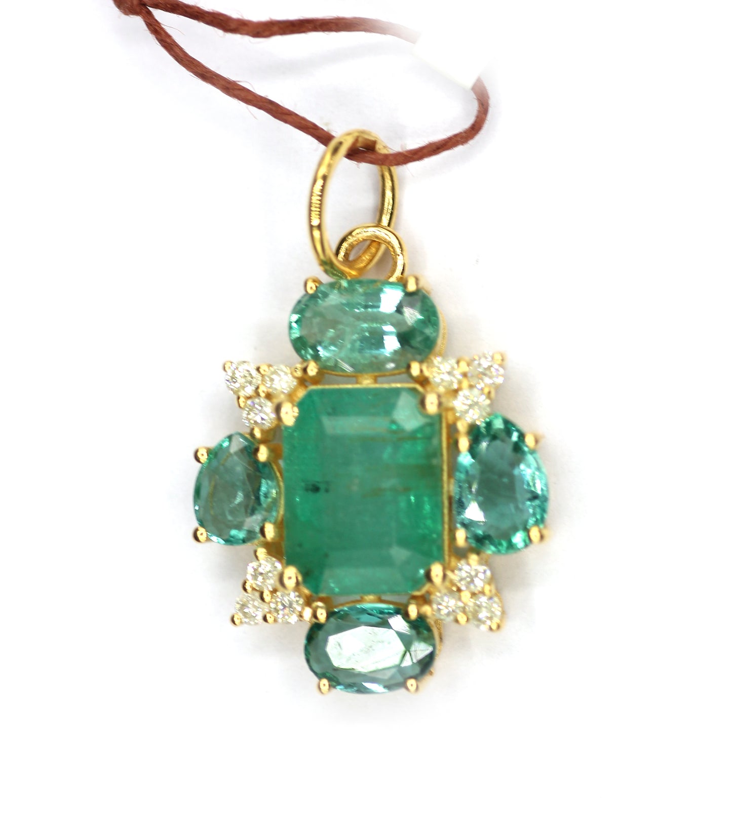 Emerald 14k Solid Gold Diamond Pendant