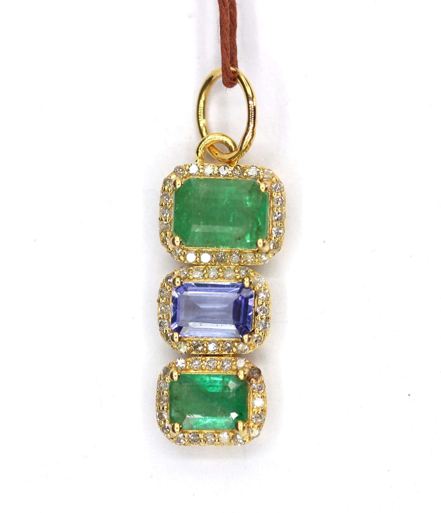 Tanzanite 14k Solid Gold Diamond Pendant With Emerald Stone
