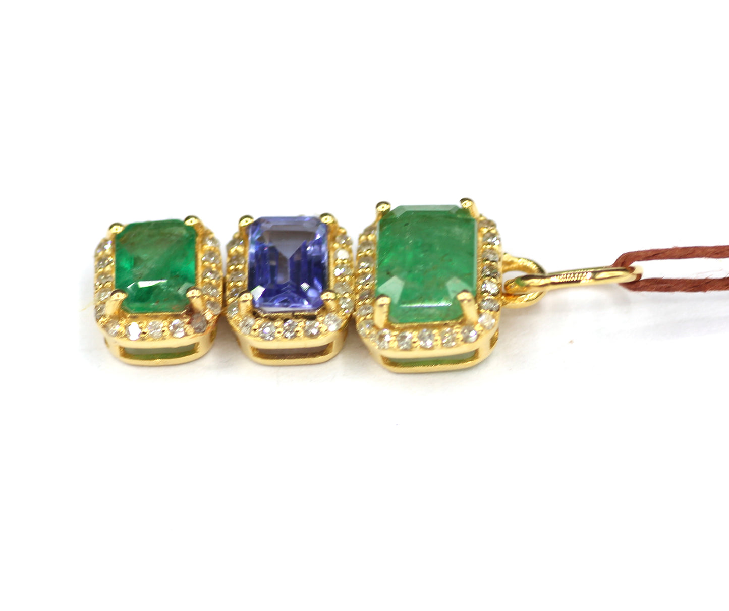 Tanzanite 14k Solid Gold Diamond Pendant With Emerald Stone