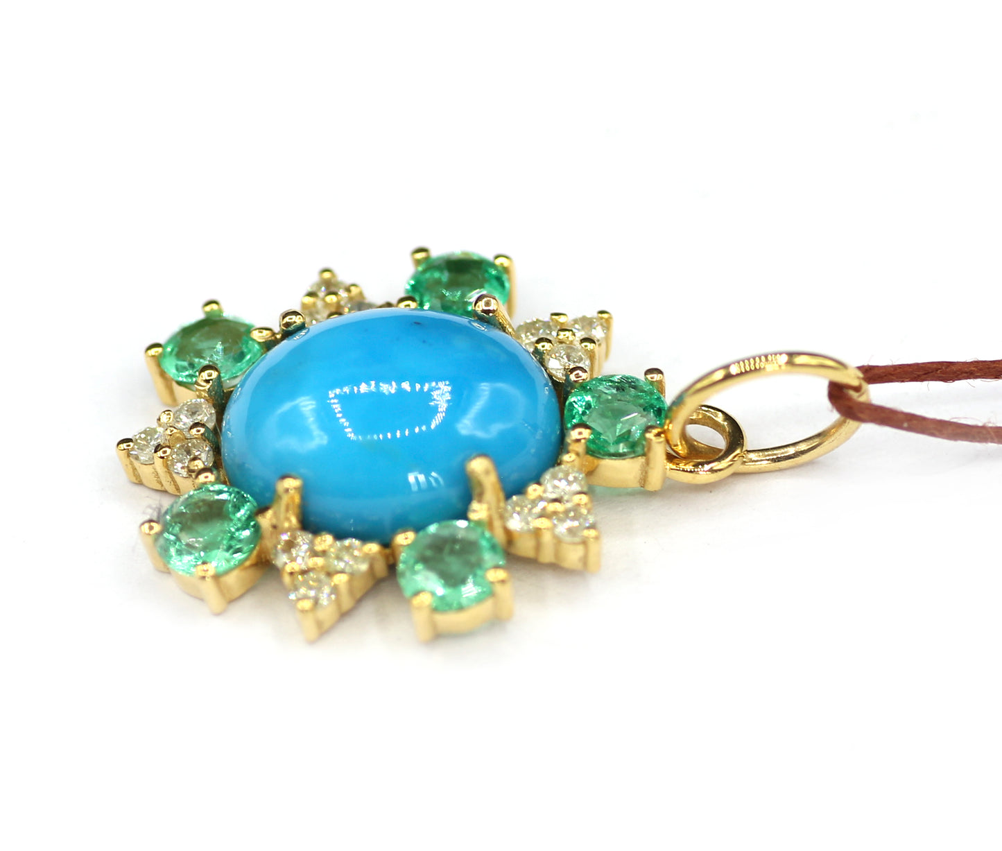 Turquoise 14k Solid Gold Diamond Pendant With Emerald Stone