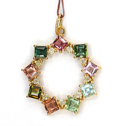 Tourmaline 14k Solid Gold Diamond Pendant