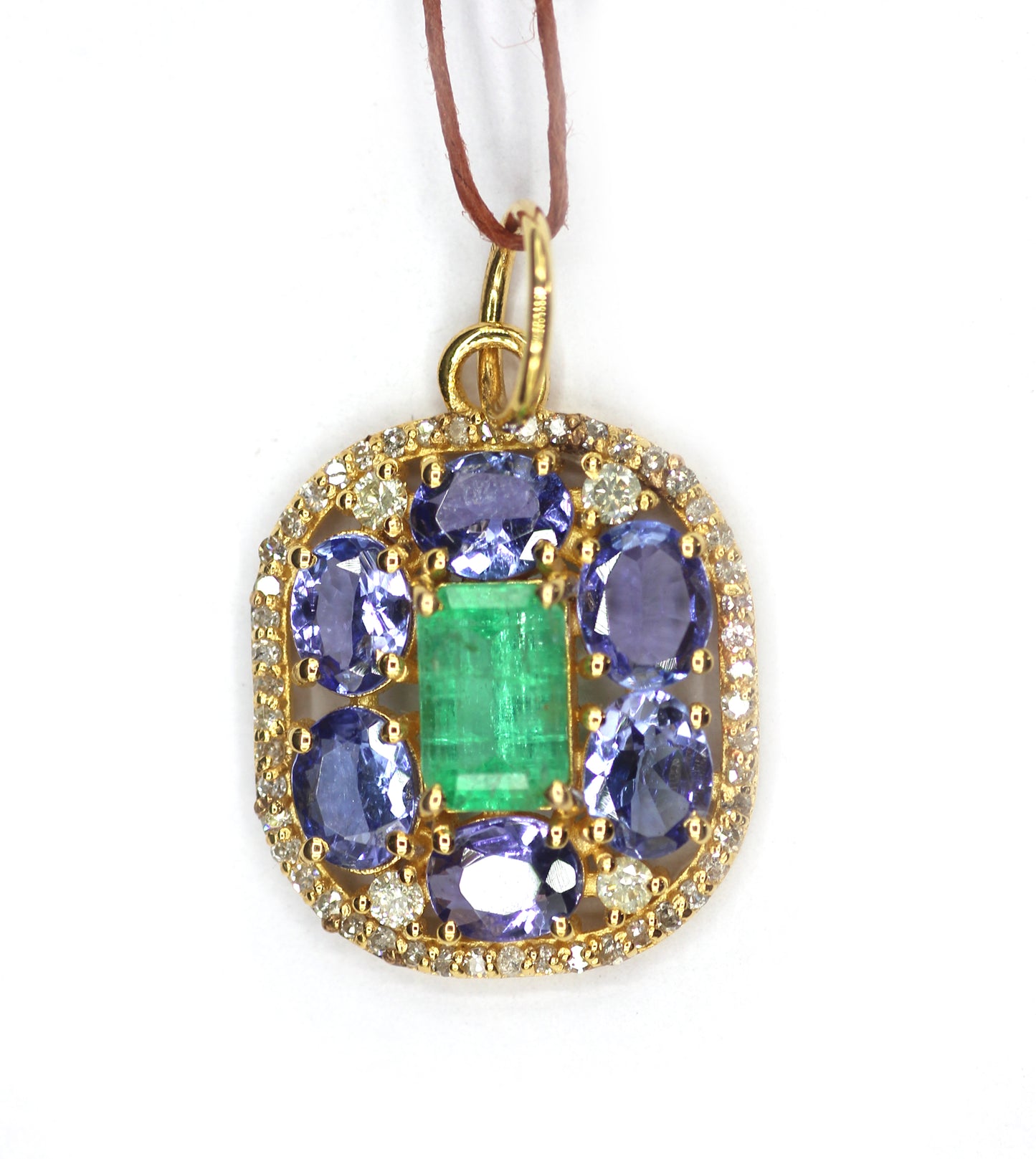 Tanzanite 14k Solid Gold Diamond Pendant With Emerald Stone