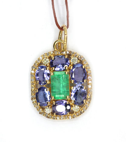 Tanzanite 14k Solid Gold Diamond Pendant With Emerald Stone