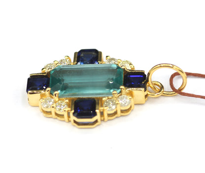 Green Kyanite 14k Solid Gold Diamond Pendant