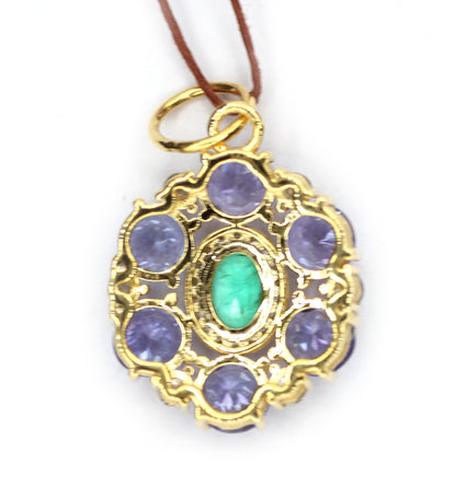 Tanzanite 14k Solid Gold Diamond Pendant With Emerald Stone