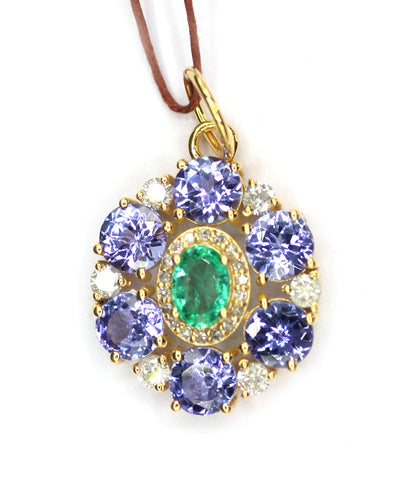 Tanzanite 14k Solid Gold Diamond Pendant With Emerald Stone