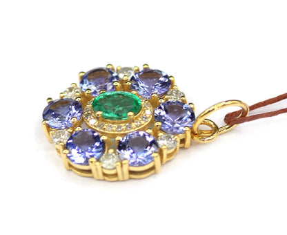 Tanzanite 14k Solid Gold Diamond Pendant With Emerald Stone