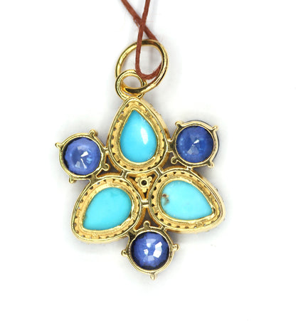 Turquoise 14k Solid Gold Diamond Pendant