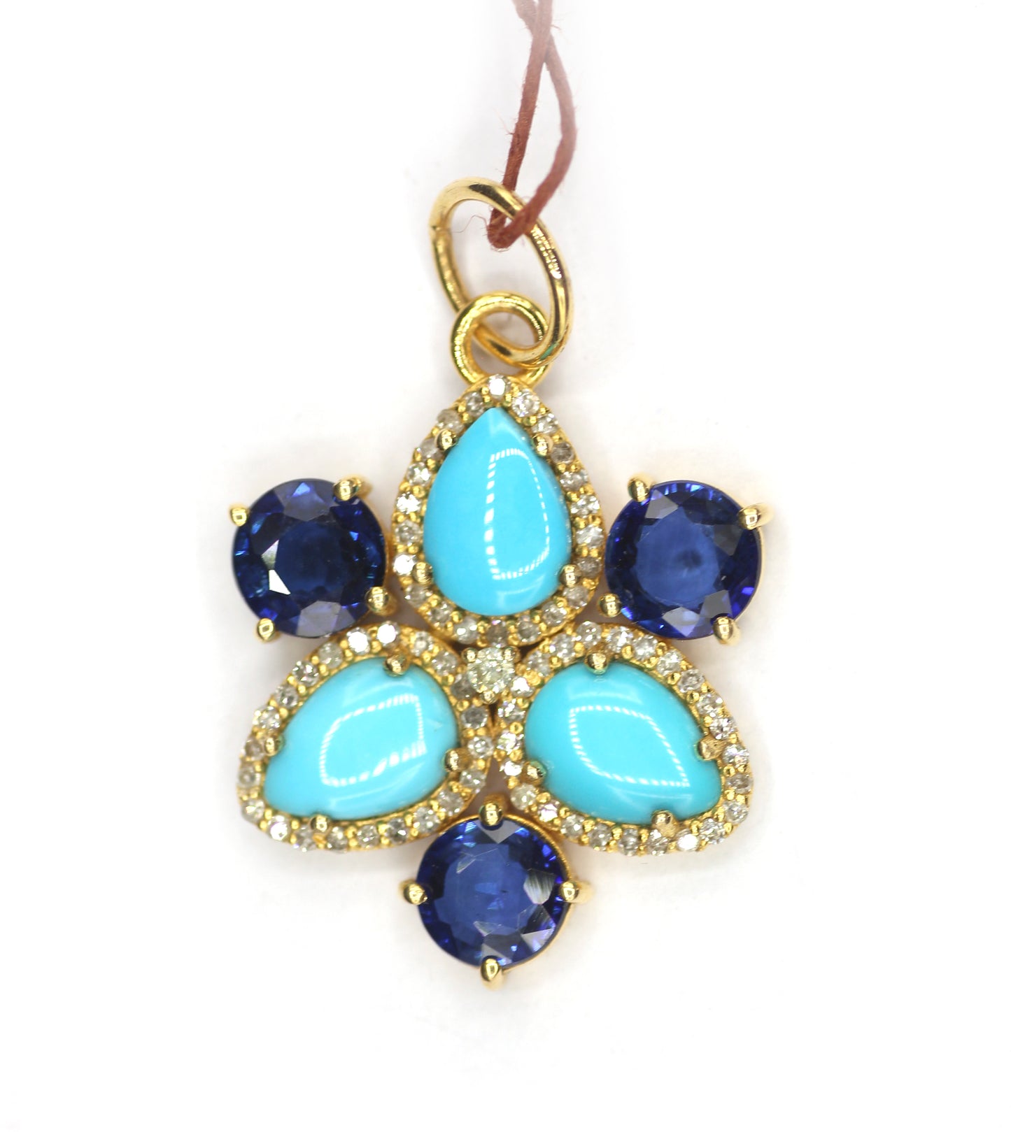 Turquoise 14k Solid Gold Diamond Pendant