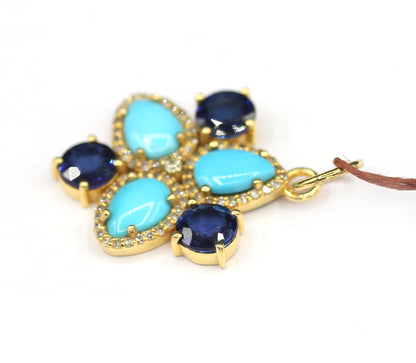 Turquoise 14k Solid Gold Diamond Pendant