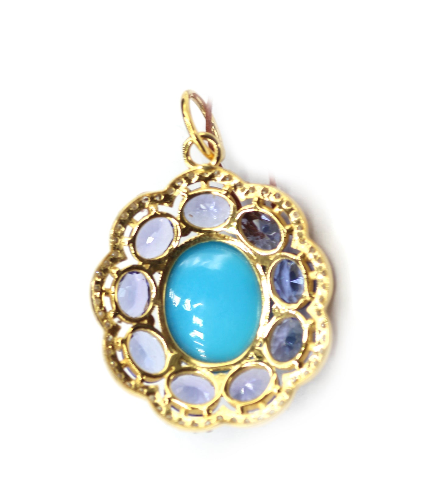 Tanzanite 14k Solid Gold Diamond Pendant With Turquoise Stone