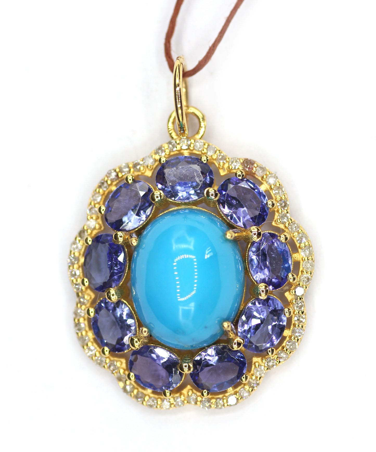 Tanzanite 14k Solid Gold Diamond Pendant With Turquoise Stone