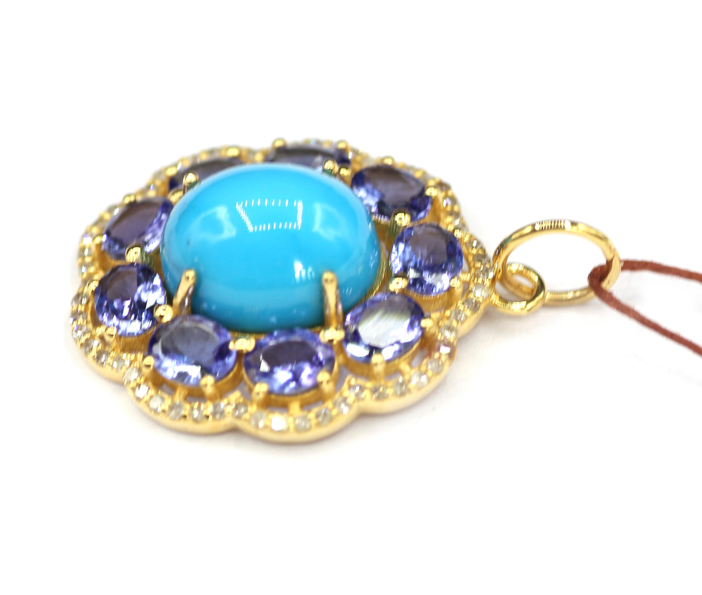Tanzanite 14k Solid Gold Diamond Pendant With Turquoise Stone