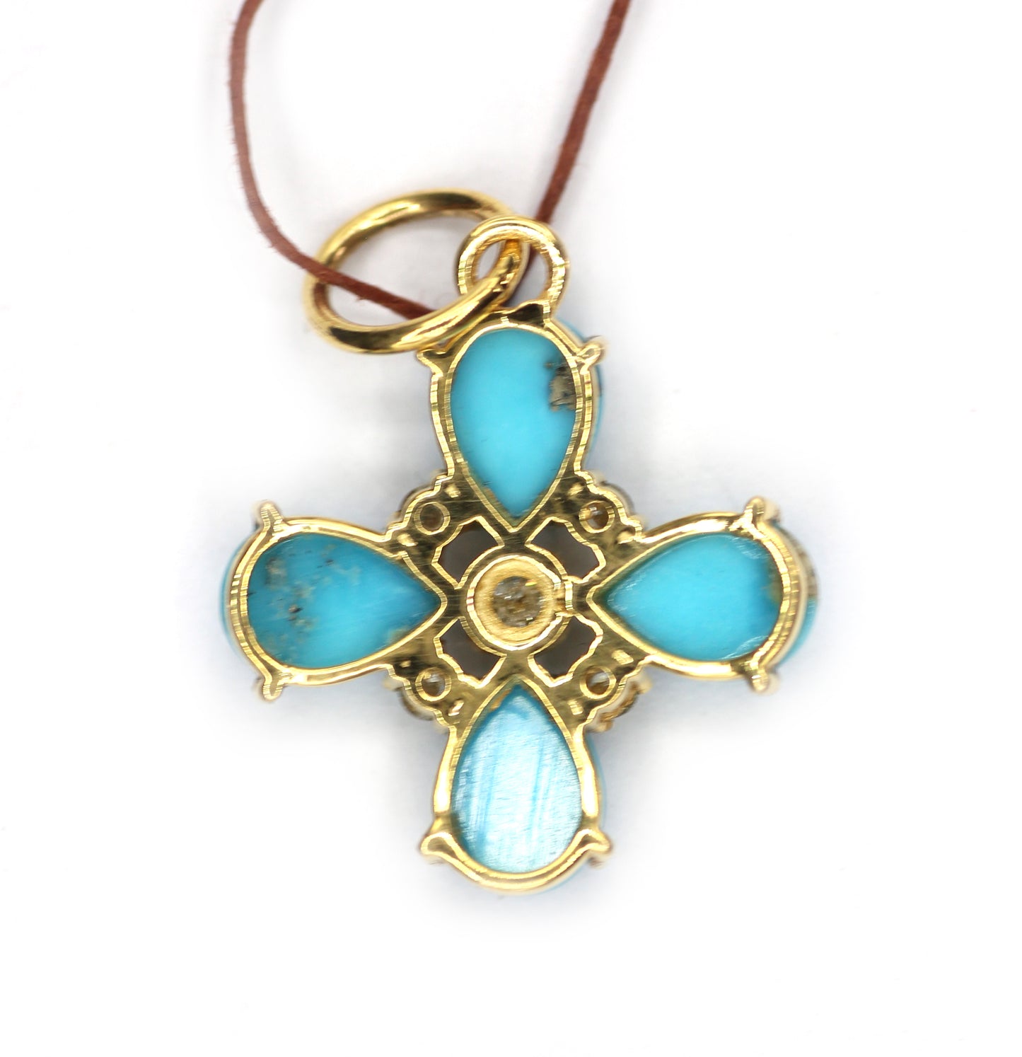 Turquoise 14k Solid Gold Diamond Pendant