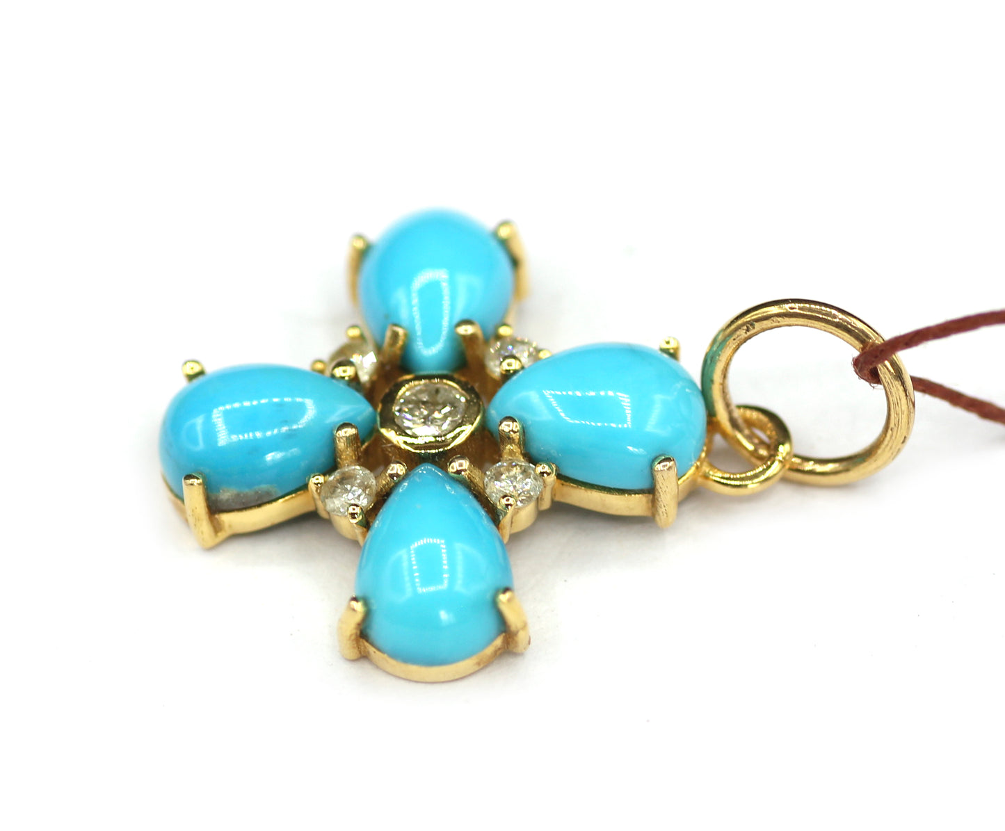 Turquoise 14k Solid Gold Diamond Pendant