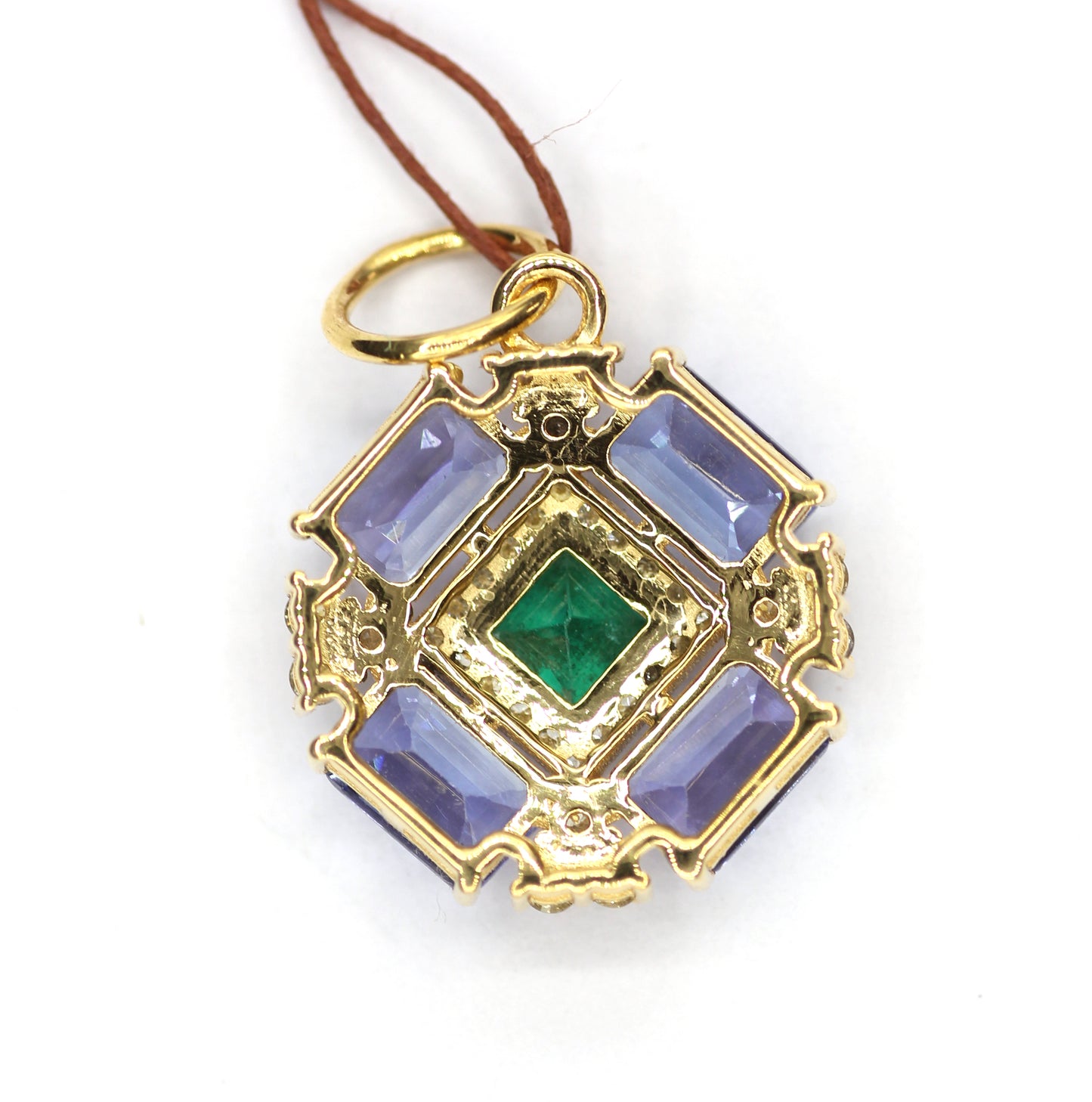 Tanzanite 14k Solid Gold Diamond Pendant With Emerald Stone